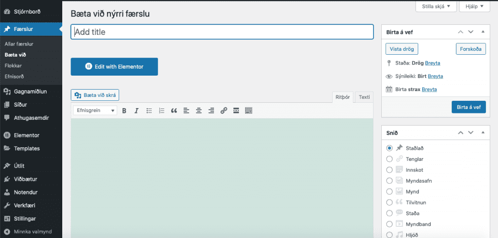 Bæta við nýrri færslu WordPress vefsíðugerð