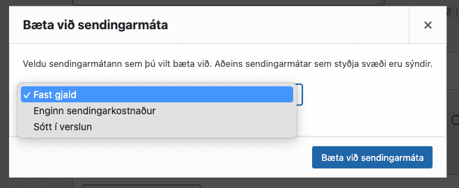 Bæta við sendingarmáta WooCommerce | Vefsíðugerð